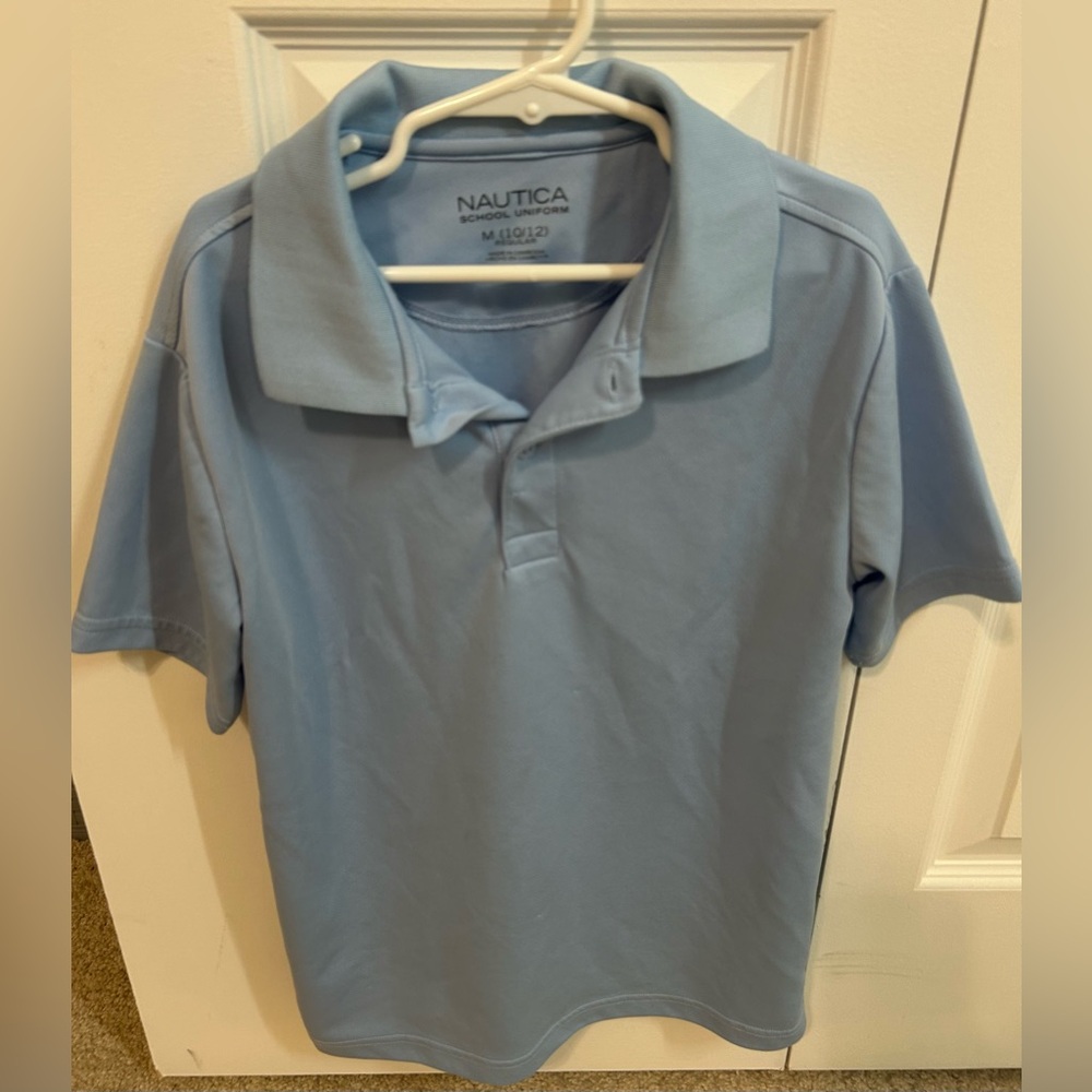Boy’s Nautica Performance Light Blue Uniform Golf Polo Shirt - Size Medium 10/12